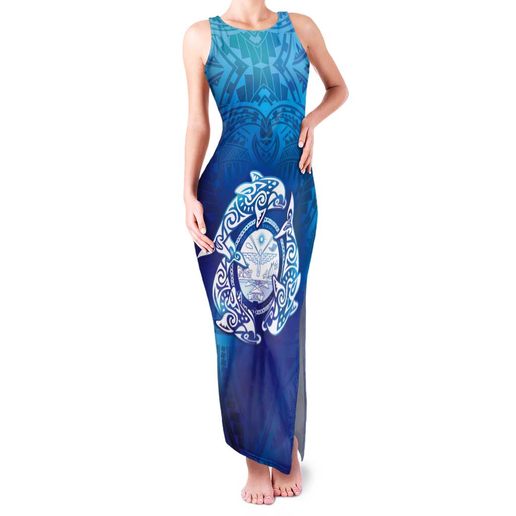 Marshall Islands Manit Day Tank Maxi Dress Tribal Dolphin With Marshall Seal - Polynesian Pride