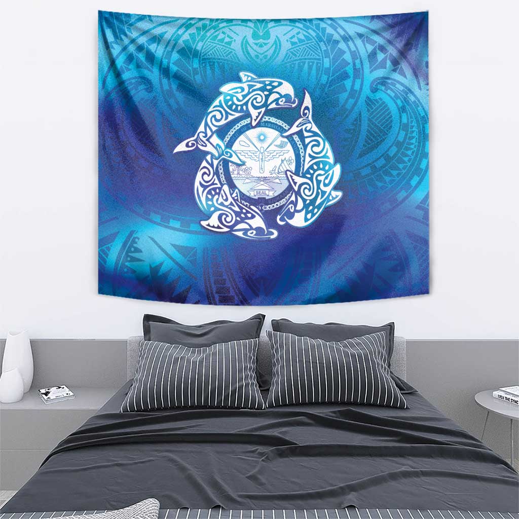Marshall Islands Manit Day Tapestry Tribal Dolphin With Marshall Seal LT05 - Polynesian Pride