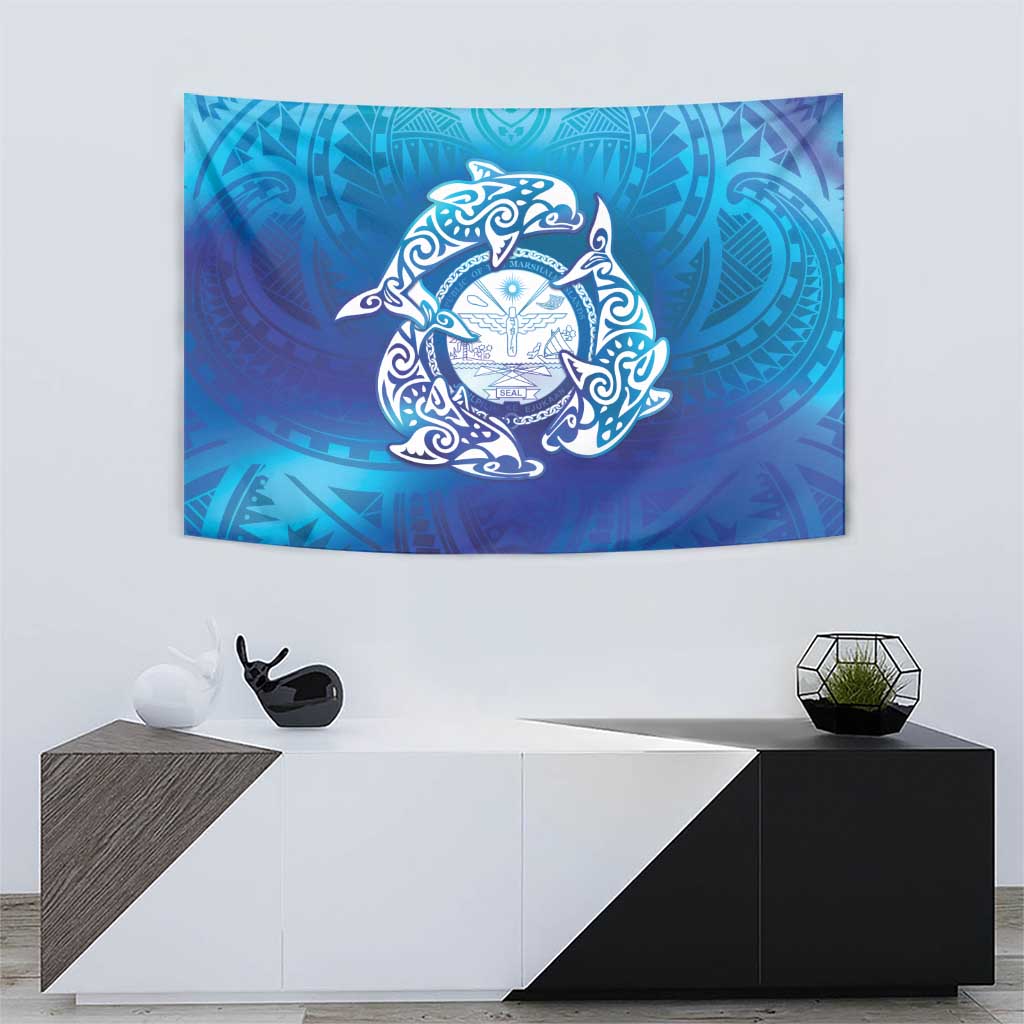 Marshall Islands Manit Day Tapestry Tribal Dolphin With Marshall Seal LT05 - Polynesian Pride