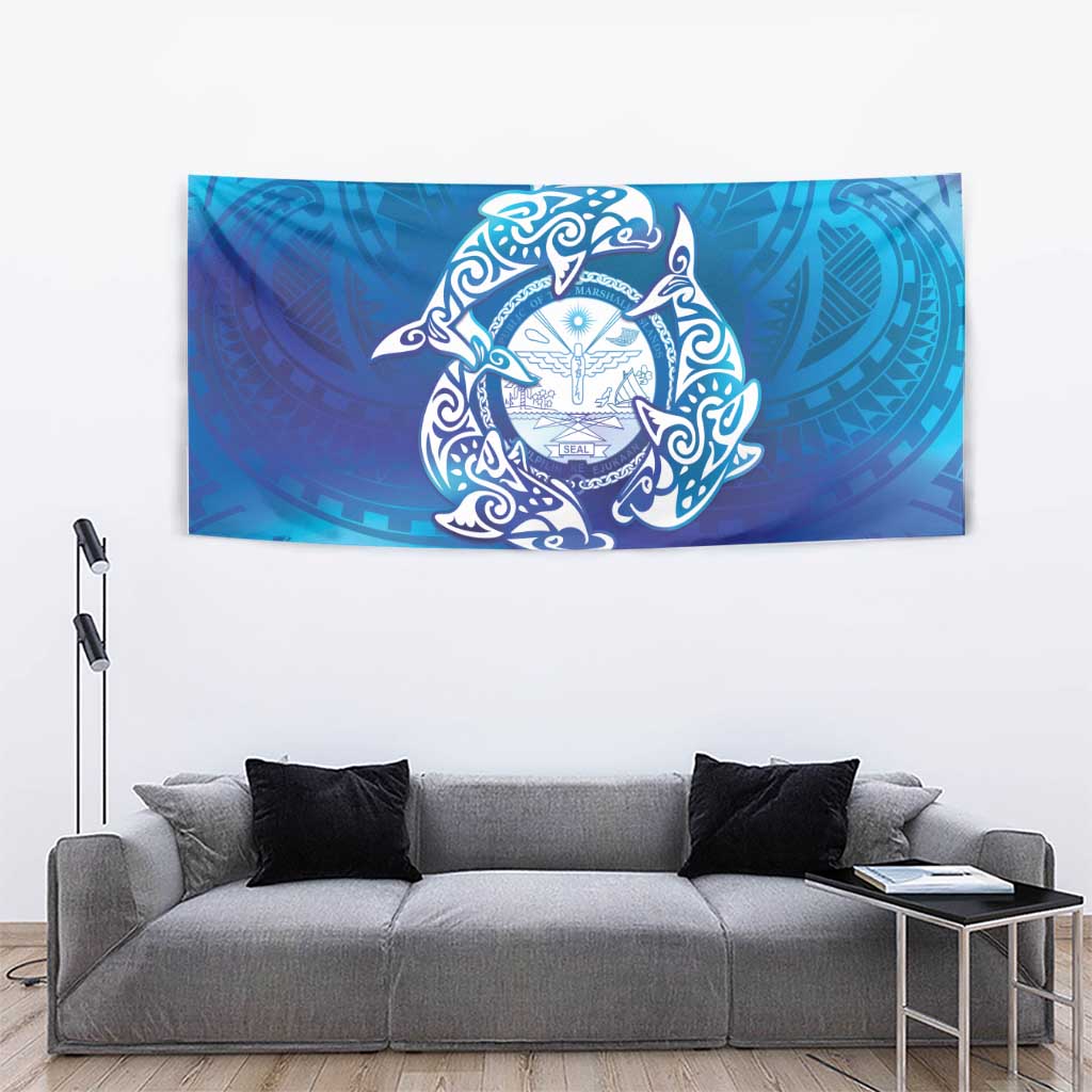 Marshall Islands Manit Day Tapestry Tribal Dolphin With Marshall Seal LT05 - Polynesian Pride