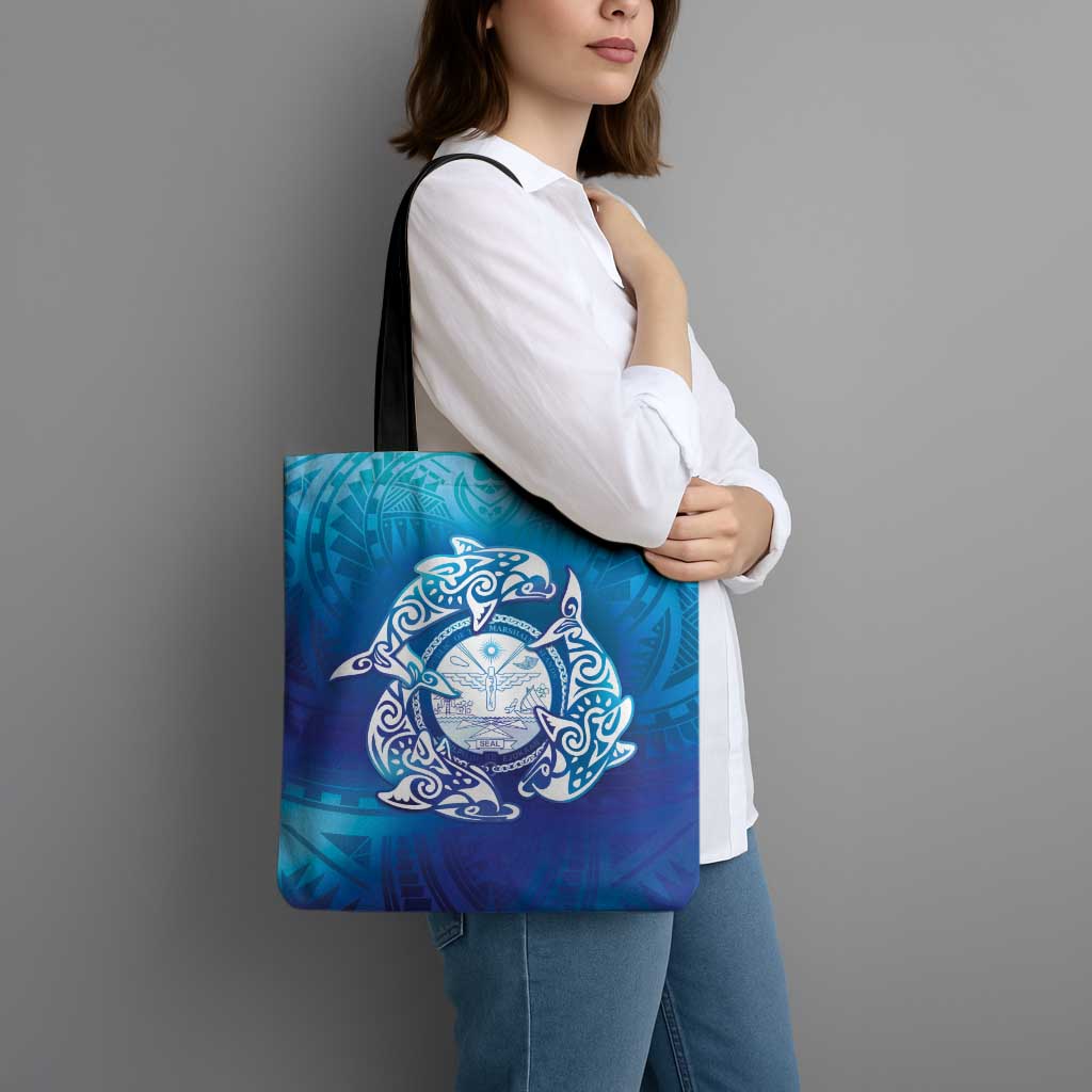 Marshall Islands Manit Day Tote Bag Tribal Dolphin With Marshall Seal LT05 - Polynesian Pride