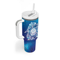 Marshall Islands Manit Day Tumbler With Handle Tribal Dolphin With Marshall Seal LT05 - Polynesian Pride