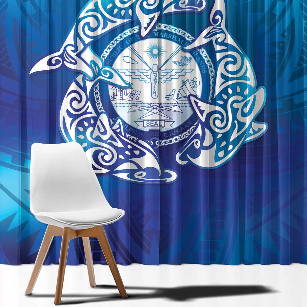 Marshall Islands Manit Day Window Curtain Tribal Dolphin With Marshall Seal LT05 - Polynesian Pride