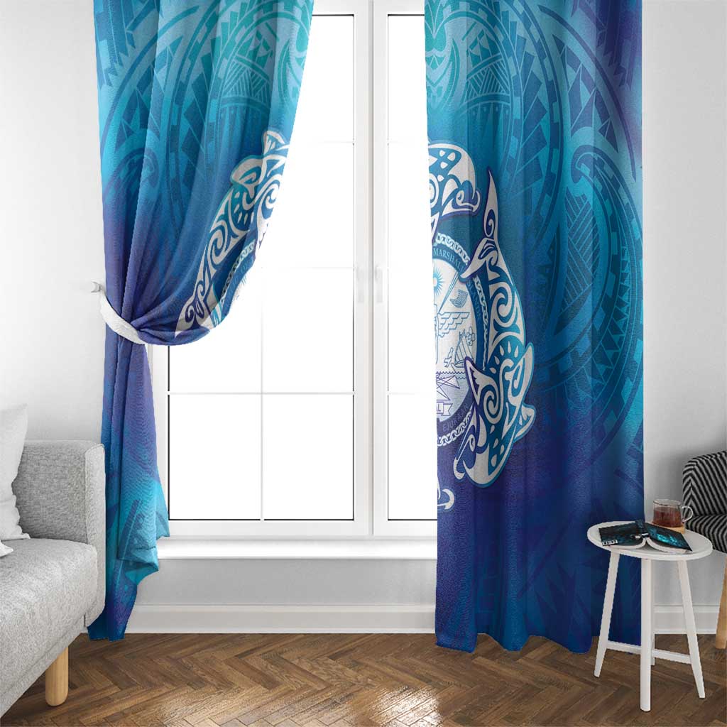 Marshall Islands Manit Day Window Curtain Tribal Dolphin With Marshall Seal LT05 - Polynesian Pride