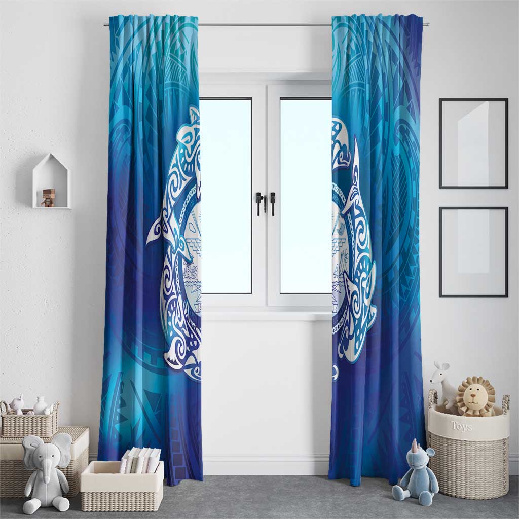 Marshall Islands Manit Day Window Curtain Tribal Dolphin With Marshall Seal LT05 - Polynesian Pride