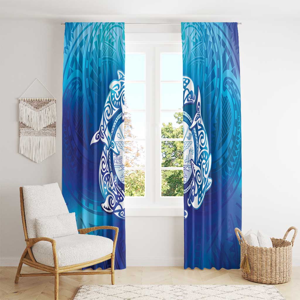 Marshall Islands Manit Day Window Curtain Tribal Dolphin With Marshall Seal LT05 - Polynesian Pride