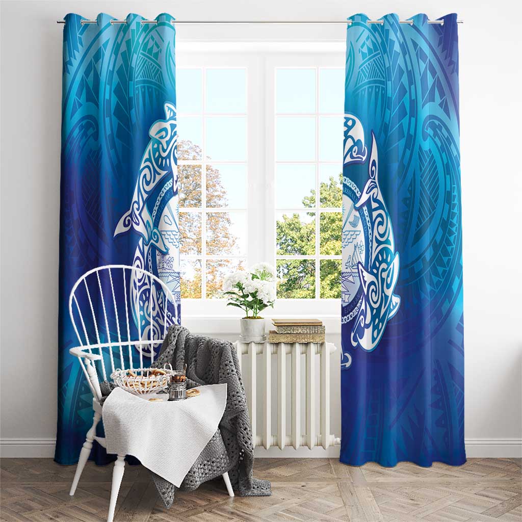 Marshall Islands Manit Day Window Curtain Tribal Dolphin With Marshall Seal LT05 - Polynesian Pride
