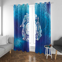 Marshall Islands Manit Day Window Curtain Tribal Dolphin With Marshall Seal LT05 With Grommets Blue - Polynesian Pride