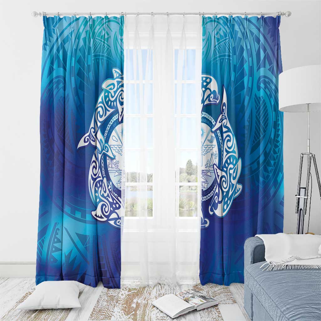 Marshall Islands Manit Day Window Curtain Tribal Dolphin With Marshall Seal LT05 - Polynesian Pride