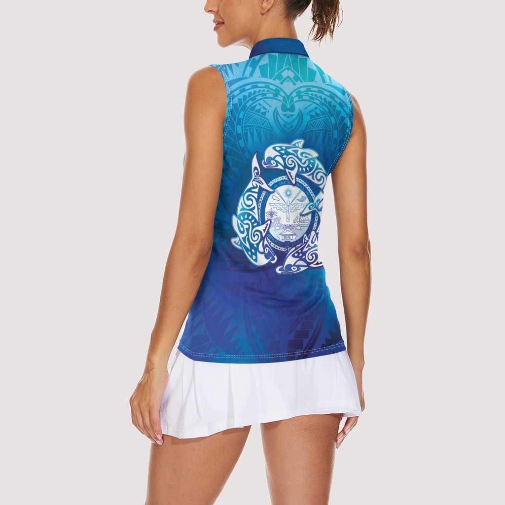 Marshall Islands Manit Day Women Sleeveless Polo Shirt Tribal Dolphin With Marshall Seal LT05 - Polynesian Pride