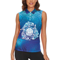 Marshall Islands Manit Day Women Sleeveless Polo Shirt Tribal Dolphin With Marshall Seal LT05 - Polynesian Pride