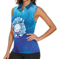 Marshall Islands Manit Day Women Sleeveless Polo Shirt Tribal Dolphin With Marshall Seal LT05 - Polynesian Pride