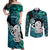 Aotearoa New Zealand Couples Matching Off Shoulder Maxi Dress and Long Sleeve Button Shirts Paua Shell Fern Koru With Maori Hei Tiki LT05 Green - Polynesian Pride