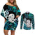 Aotearoa New Zealand Couples Matching Off Shoulder Short Dress and Long Sleeve Button Shirts Paua Shell Fern Koru With Maori Hei Tiki LT05 Green - Polynesian Pride