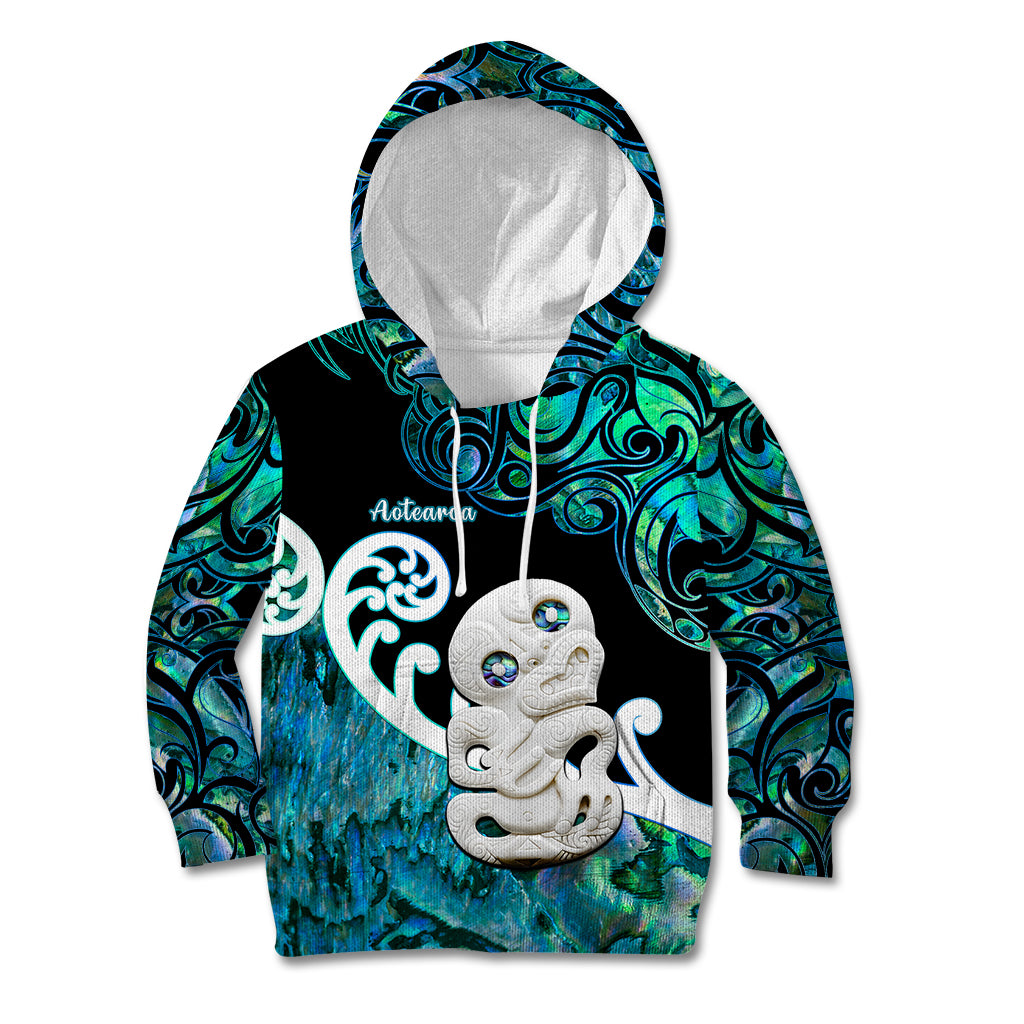 Aotearoa New Zealand Kid Hoodie Paua Shell Fern Koru With Maori Hei Tiki LT05 Green - Polynesian Pride