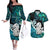 Personalized Aotearoa New Zealand Couples Matching Off The Shoulder Long Sleeve Dress and Hawaiian Shirt Paua Shell Fern Koru With Maori Hei Tiki LT05 Green - Polynesian Pride