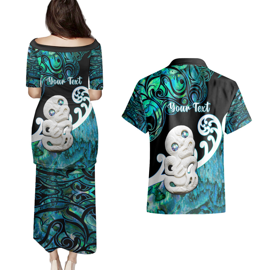 Personalized Aotearoa New Zealand Couples Matching Puletasi Dress and Hawaiian Shirt Paua Shell Fern Koru With Maori Hei Tiki LT05 - Polynesian Pride