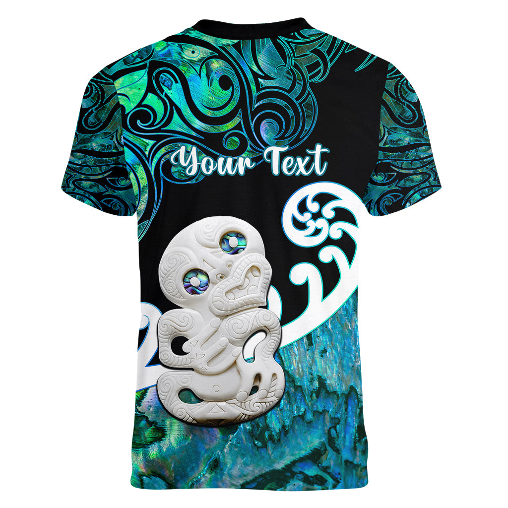 Personalized Aotearoa New Zealand Women V Neck T Shirt Paua Shell Fern Koru With Maori Hei Tiki LT05 - Polynesian Pride