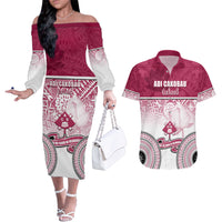Adi Cakobau School Couples Matching Off The Shoulder Long Sleeve Dress and Hawaiian Shirt 75th Anniversary LT05 Pink - Polynesian Pride