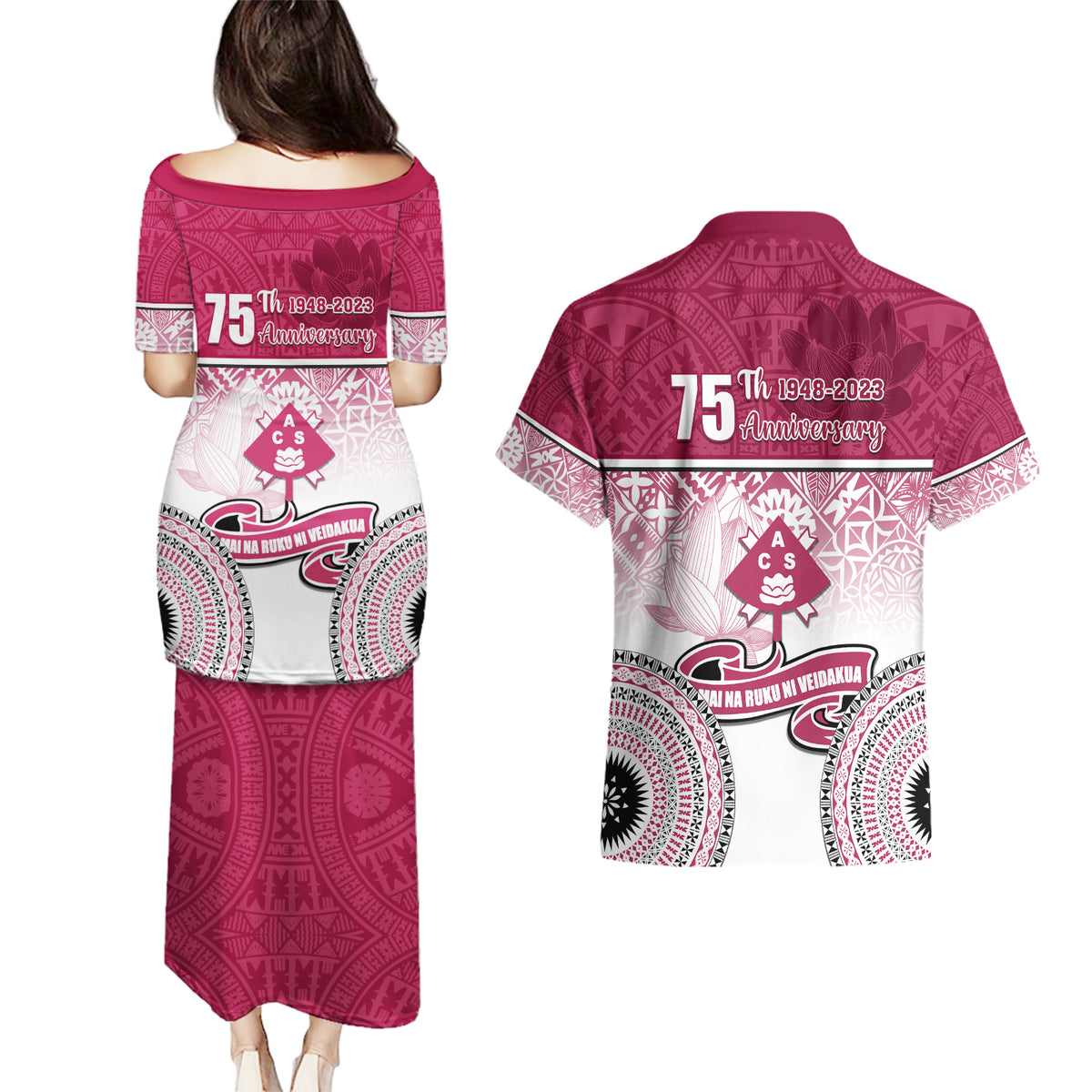 Adi Cakobau School Couples Matching Puletasi Dress and Hawaiian Shirt 75th Anniversary LT05 - Polynesian Pride