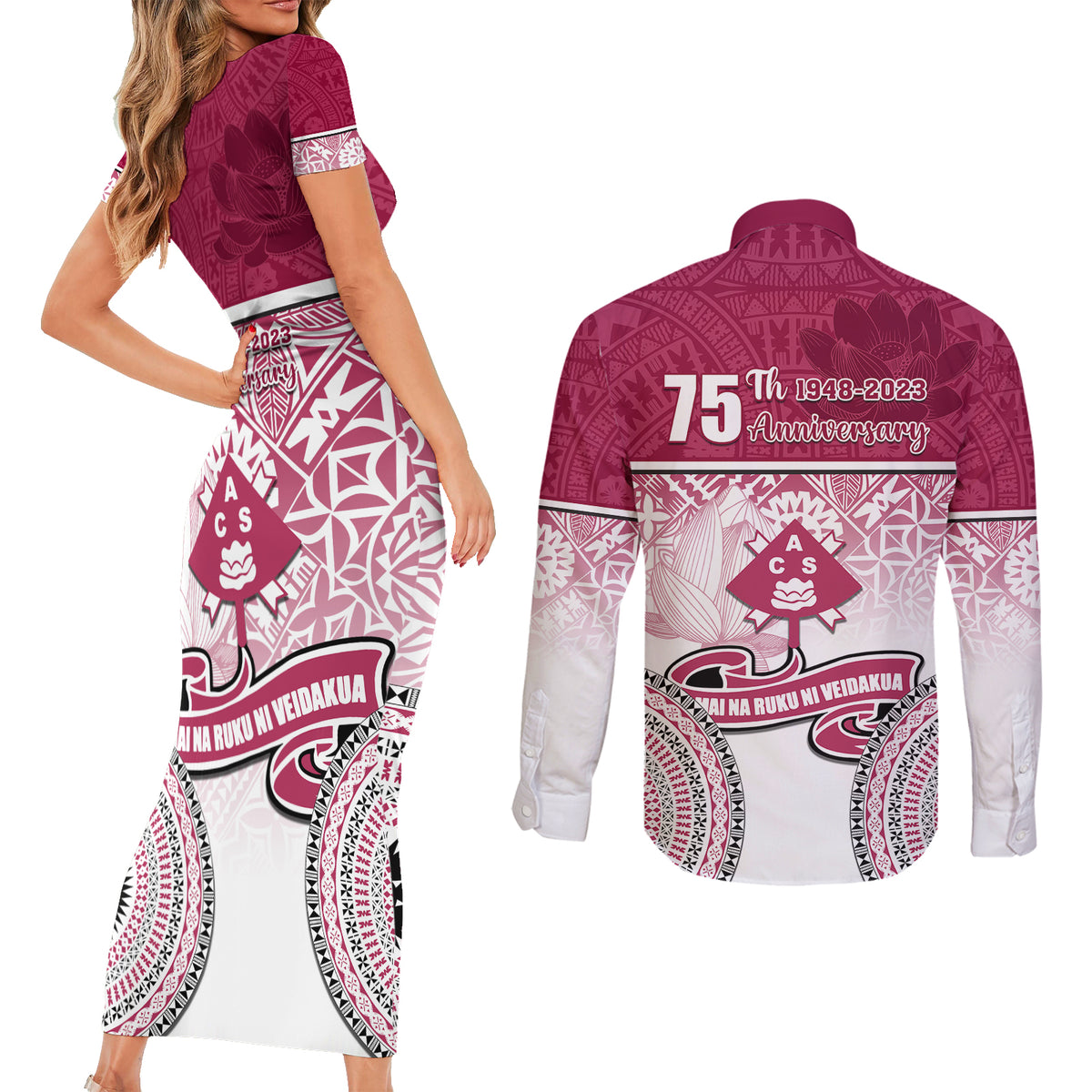 adi-cakobau-school-couples-matching-short-sleeve-bodycon-dress-and-long-sleeve-button-shirts-75th-anniversary