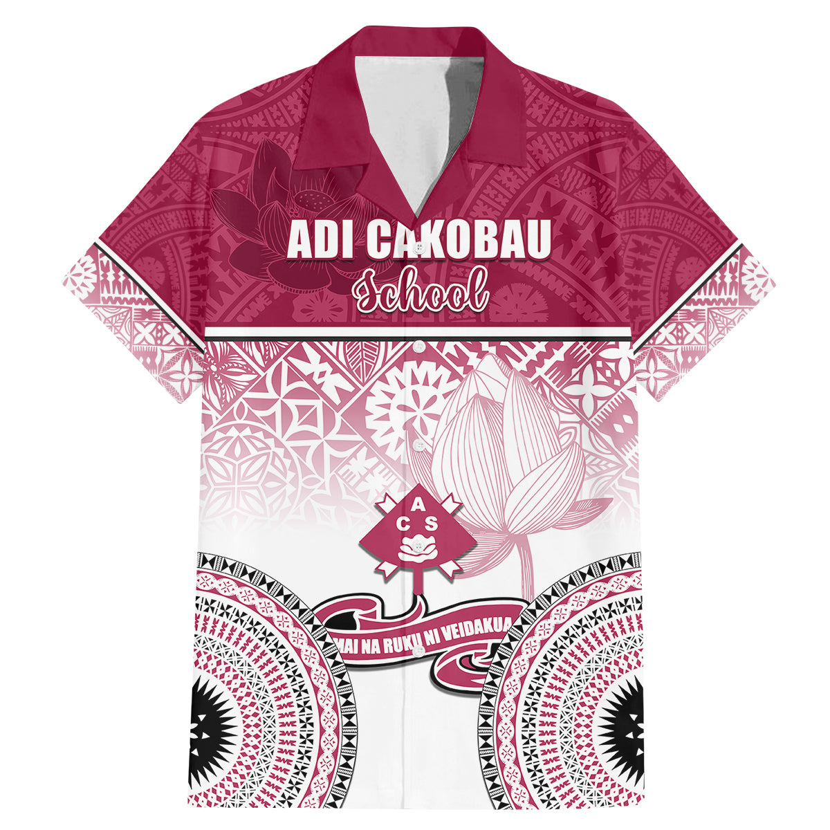Adi Cakobau School Family Matching Mermaid Dress and Hawaiian Shirt 75th Anniversary LT05 Dad's Shirt - Short Sleeve Pink - Polynesian Pride