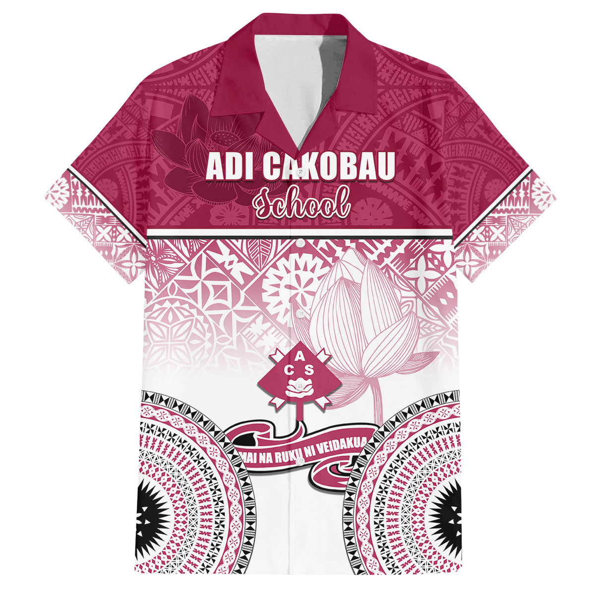 Adi Cakobau School Family Matching Off Shoulder Maxi Dress and Hawaiian Shirt 75th Anniversary LT05 Dad's Shirt - Short Sleeve Pink - Polynesian Pride