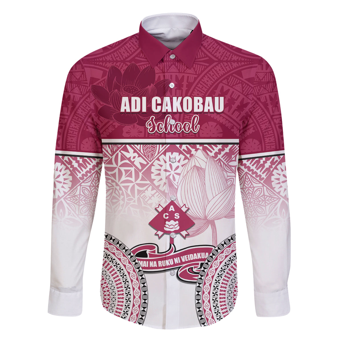 Adi Cakobau School Family Matching Off Shoulder Maxi Dress and Hawaiian Shirt 75th Anniversary LT05 Dad's Shirt - Long Sleeve Pink - Polynesian Pride
