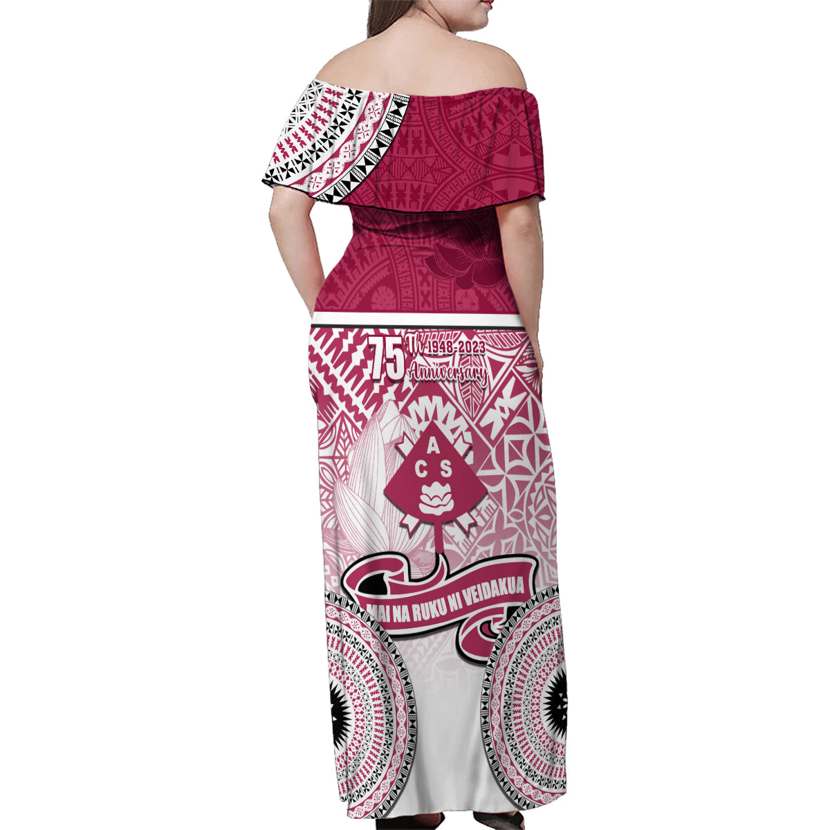 Adi Cakobau School Family Matching Off Shoulder Maxi Dress and Hawaiian Shirt 75th Anniversary LT05 - Polynesian Pride