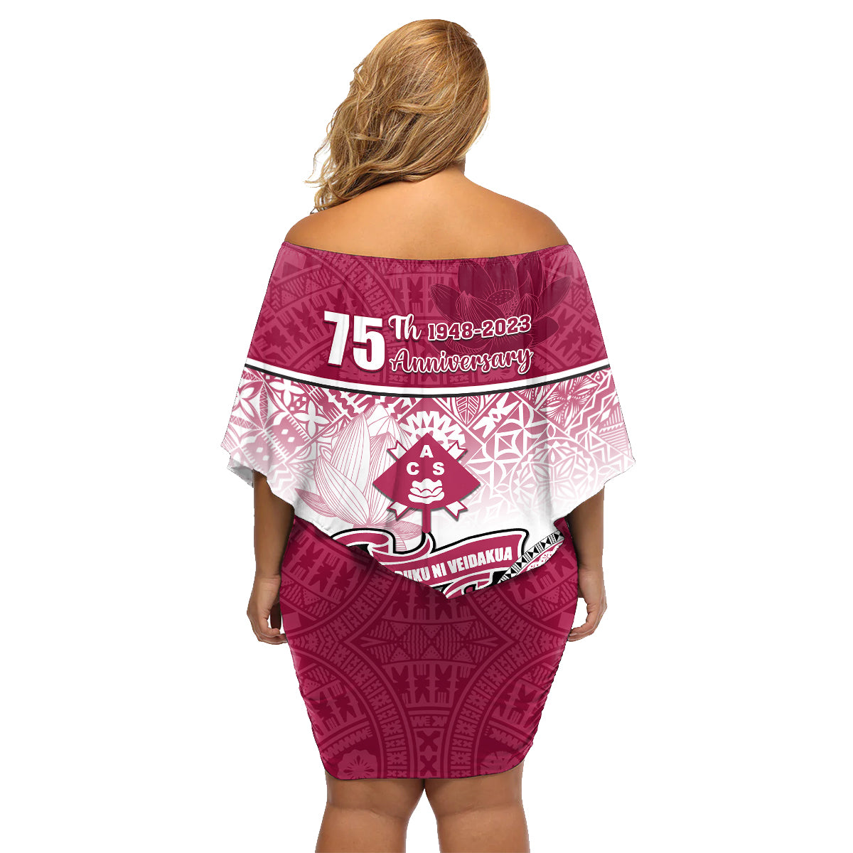 Adi Cakobau School Family Matching Off Shoulder Short Dress and Hawaiian Shirt 75th Anniversary LT05 - Polynesian Pride
