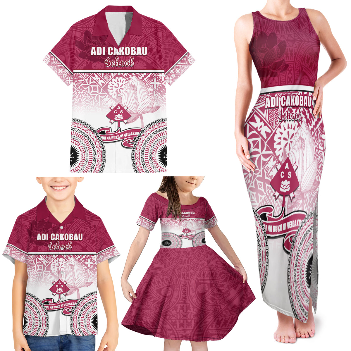 Adi Cakobau School Family Matching Tank Maxi Dress and Hawaiian Shirt 75th Anniversary LT05 - Polynesian Pride