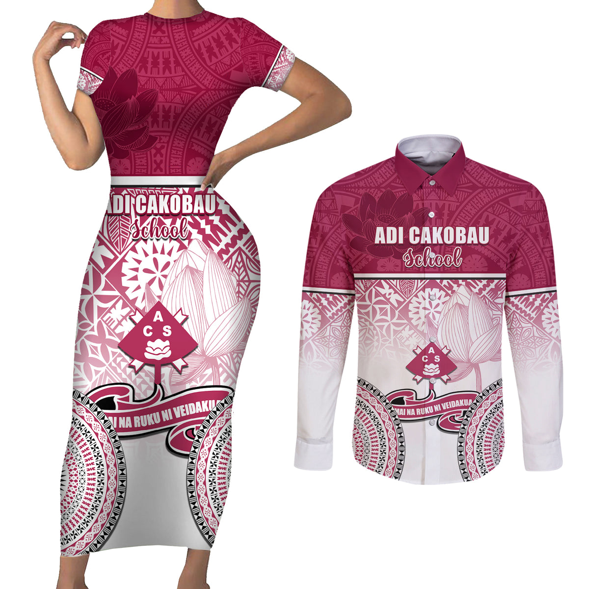 personalized-adi-cakobau-school-couples-matching-short-sleeve-bodycon-dress-and-long-sleeve-button-shirts-with-fijian-tapa-pattern
