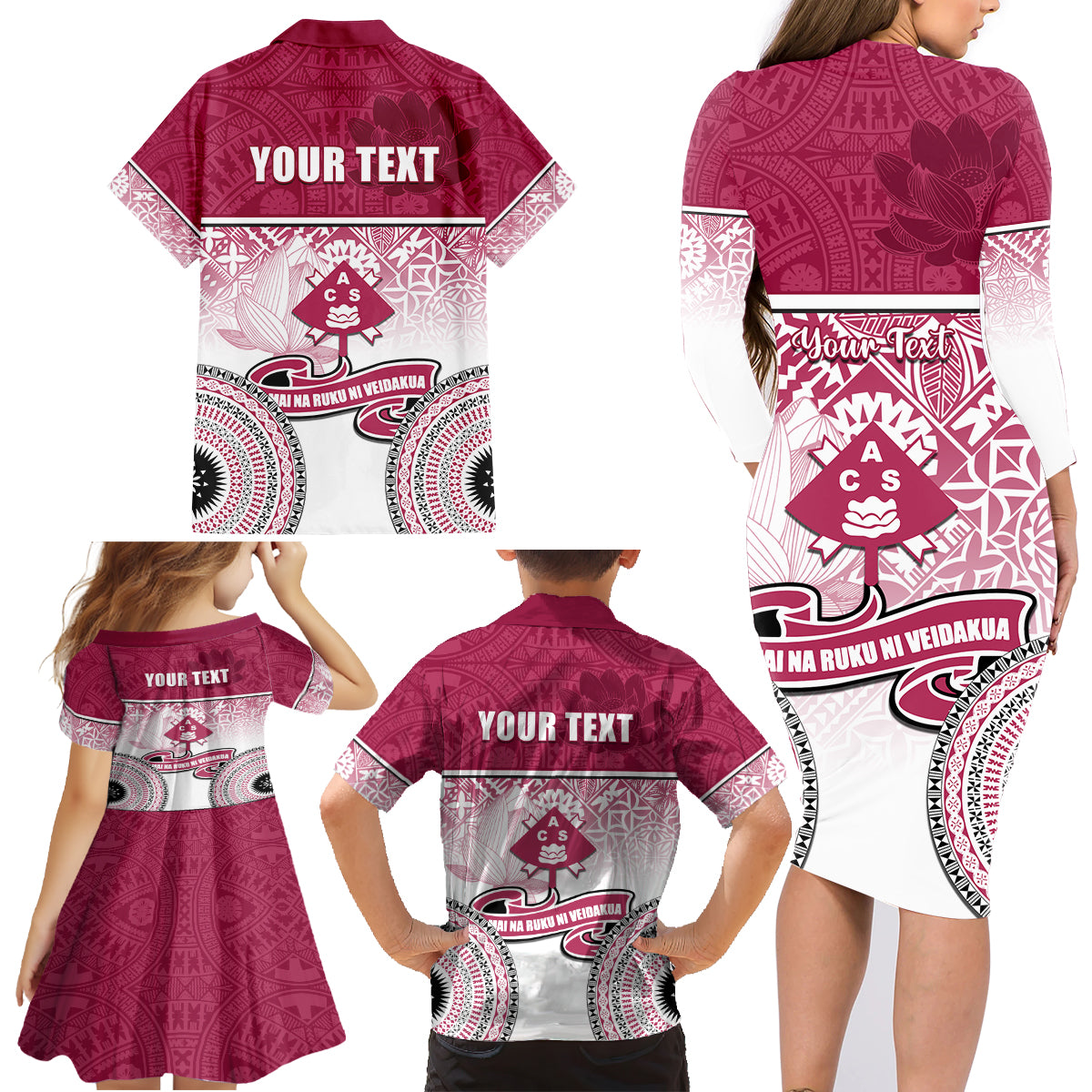 Personalized Adi Cakobau School Family Matching Long Sleeve Bodycon Dress and Hawaiian Shirt With Fijian Tapa Pattern LT05 - Polynesian Pride