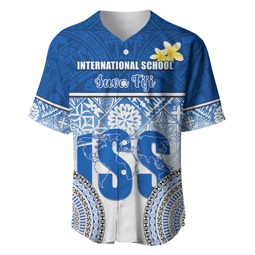 Personalized International School Suva Baseball Jersey With Fijian Tapa Pattern LT05 Blue - Polynesian Pride