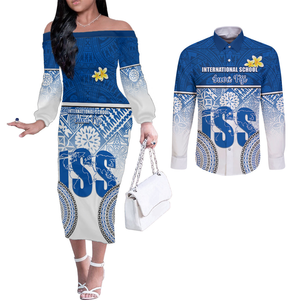 personalized-international-school-suva-couples-matching-off-the-shoulder-long-sleeve-dress-and-long-sleeve-button-shirts-with-fijian-tapa-pattern