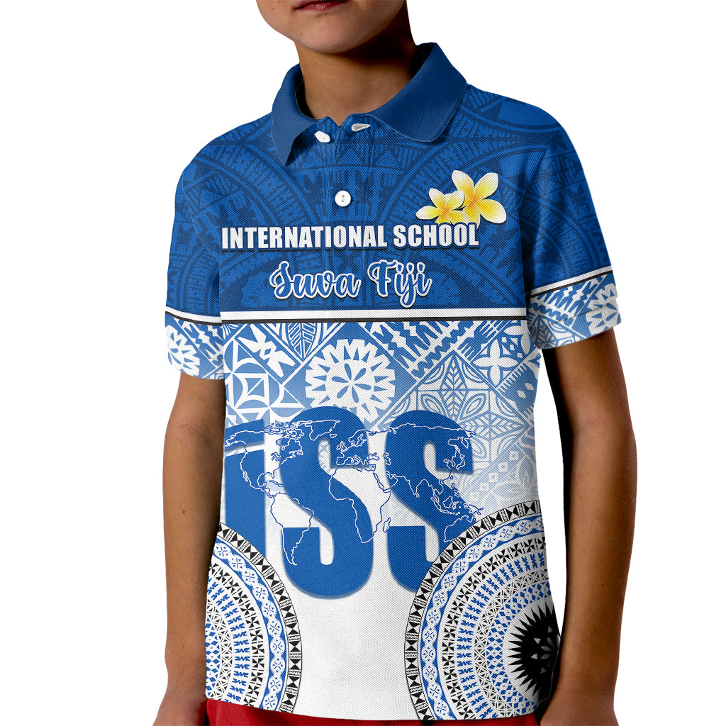 Personalized International School Suva Kid Polo Shirt With Fijian Tapa Pattern LT05 Kid Blue - Polynesian Pride