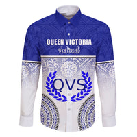 Personalized Queen Victoria School Family Matching Long Sleeve Bodycon Dress and Hawaiian Shirt With Fijian Tapa Pattern LT05 Dad's Shirt - Long Sleeve Blue - Polynesian Pride