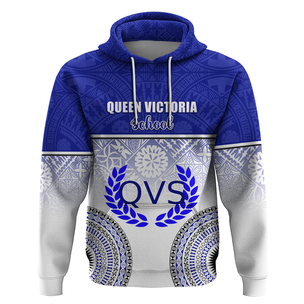 Personalized Queen Victoria School Hoodie With Fijian Tapa Pattern LT05 Blue - Polynesian Pride