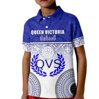 Personalized Queen Victoria School Kid Polo Shirt With Fijian Tapa Pattern LT05 Kid Blue - Polynesian Pride