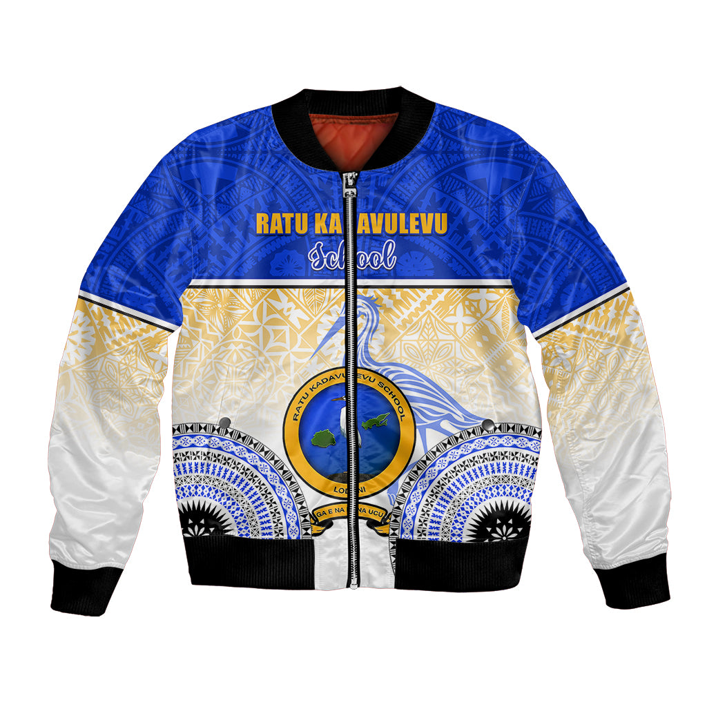 Personalized Ratu Kadavulevu School Bomber Jacket With Fijian Tapa Pattern LT05 Unisex Blue - Polynesian Pride