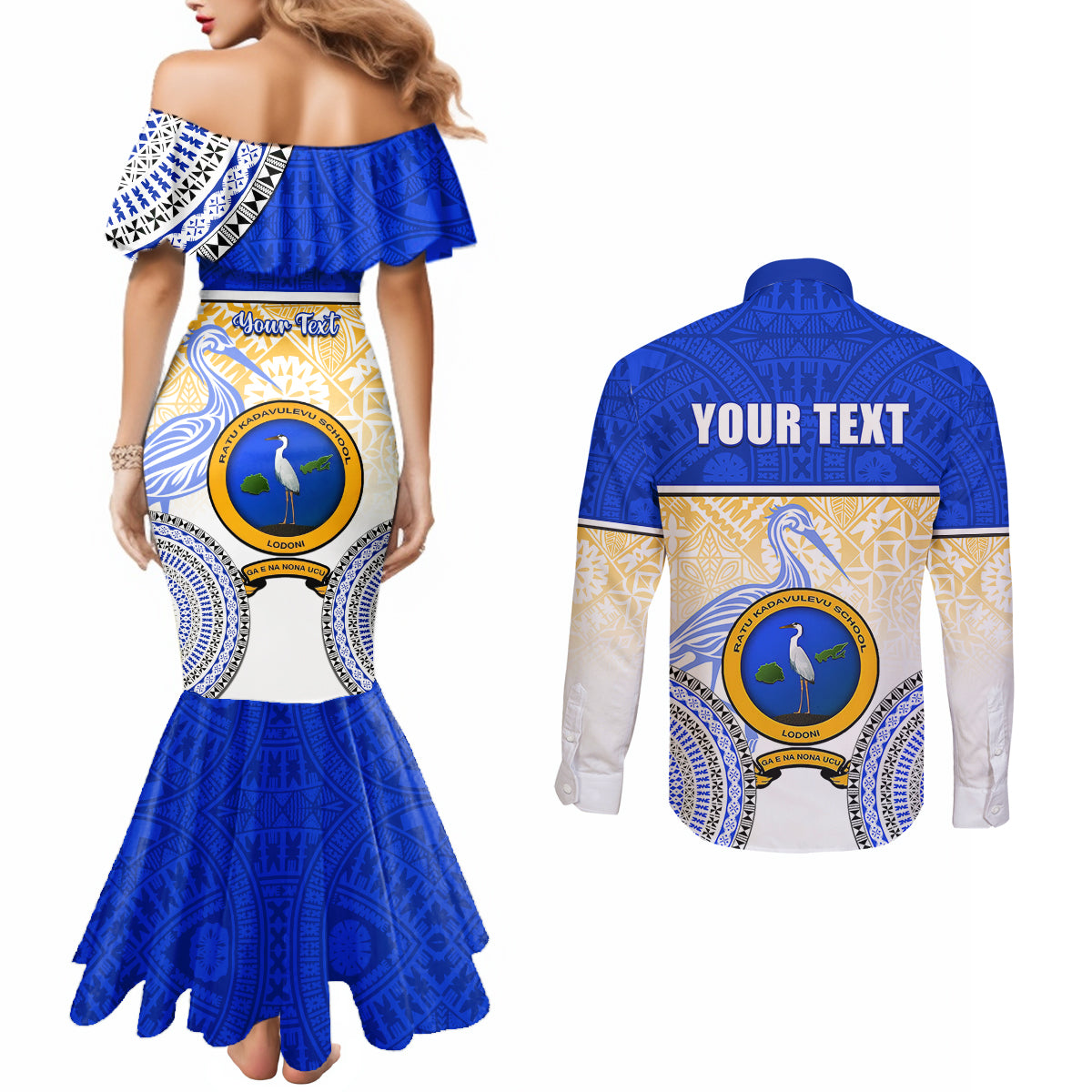 Personalized Ratu Kadavulevu School Couples Matching Mermaid Dress and Long Sleeve Button Shirts With Fijian Tapa Pattern LT05 - Polynesian Pride