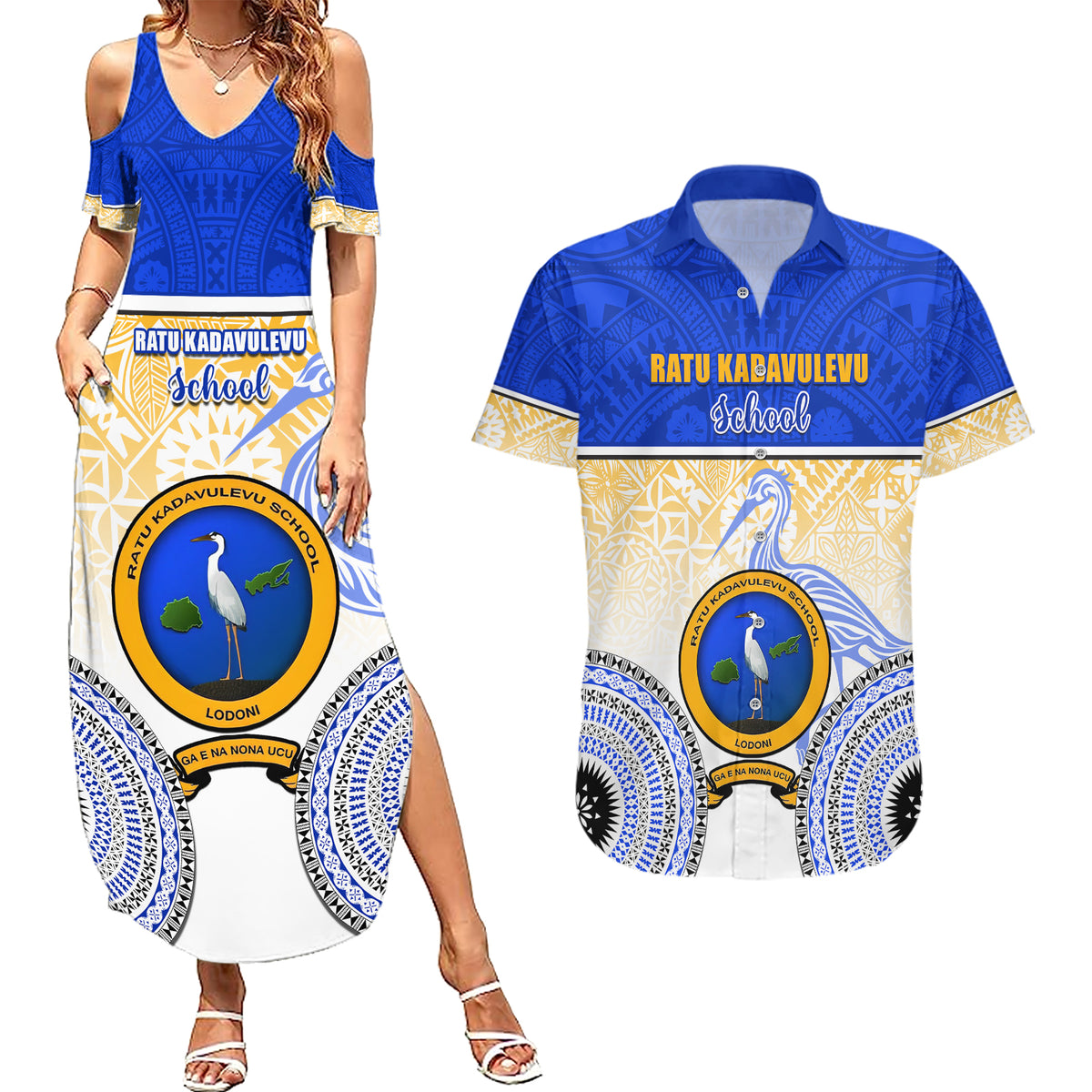 Personalized Ratu Kadavulevu School Couples Matching Summer Maxi Dress and Hawaiian Shirt With Fijian Tapa Pattern LT05 Blue - Polynesian Pride