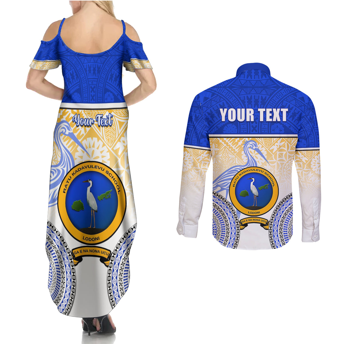 Personalized Ratu Kadavulevu School Couples Matching Summer Maxi Dress and Long Sleeve Button Shirts With Fijian Tapa Pattern LT05 - Polynesian Pride