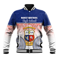 Personalized Marist Brothers High School Baseball Jacket With Fijian Tapa Pattern LT05 Unisex Blue - Polynesian Pride