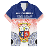 Personalized Marist Brothers High School Family Matching Long Sleeve Bodycon Dress and Hawaiian Shirt With Fijian Tapa Pattern LT05 Dad's Shirt - Short Sleeve Blue - Polynesian Pride