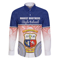 Personalized Marist Brothers High School Family Matching Tank Maxi Dress and Hawaiian Shirt With Fijian Tapa Pattern LT05 Dad's Shirt - Long Sleeve Blue - Polynesian Pride