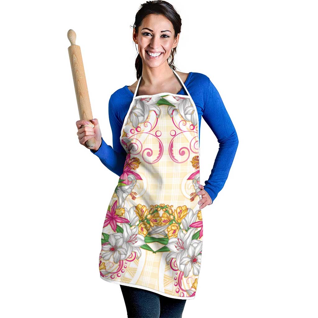 Hawaii Palaka Apron Yellow Tribal Pattern With Tropical Flowers - Polynesian Pride