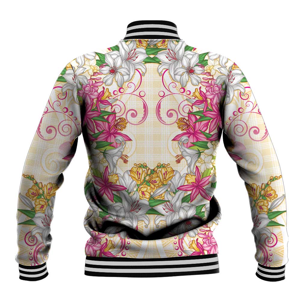 Hawaii Palaka Baseball Jacket Yellow Tribal Pattern With Tropical Flowers LT05 - Polynesian Pride