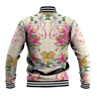 Hawaii Palaka Baseball Jacket Yellow Tribal Pattern With Tropical Flowers LT05 - Polynesian Pride