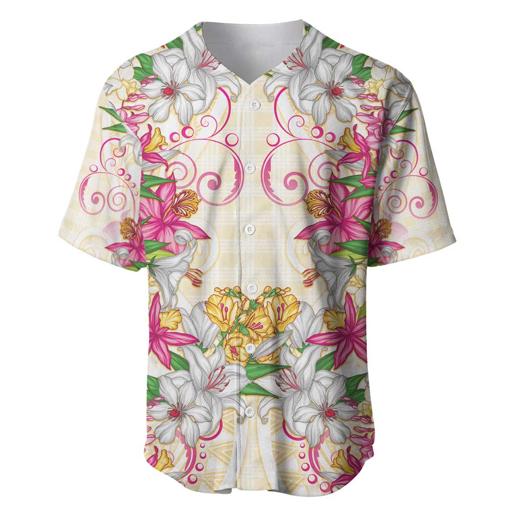 Hawaii Palaka Baseball Jersey Yellow Tribal Pattern With Tropical Flowers LT05 Yellow - Polynesian Pride